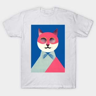 Fancy Kitten Retro Poster Vintage Art Cat Wall Blue Pink Illustration T-Shirt